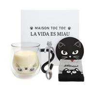 MAISON TOC TOC - Pack Regalo Mujer con Taza de Borosilicato, Calcetines, Cuchara de Acero y Posavasos de Gato - Idea Tierna y Útil para Regalo Amiga - Regalo Mama o Detalle Especial de Cumpleaños