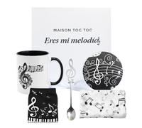 MAISON TOC TOC Set Regalo Mujer con Taza de Cerámica, Calcetines, Cuchara, Posavaso y Pañuelo - Caja Elegante Eres mi Melodía para Cumpleaños - Amigas y Día de la Madre - Detalle Musical Original
