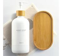 MAISONOVO Bandeja para mostrador de baño | Jabonera para Fregadero de Cocina | Bandeja dispensadora de jabón | Bandeja de Madera de bambú para encimera de baño.
