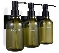 MaisoNovo Dispensador de champú y acondicionador - Dispensador de jabón de ducha de montaje en pared - Juego de 3 botellas de plástico verde de 500 ml con bomba negra