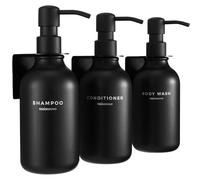 MaisoNovo Dispensador de champú y acondicionador - Dispensador de jabón para Ducha montado en la Pared, Juego de 3 Botellas de plástico Negras con Bombas de plástico Negras