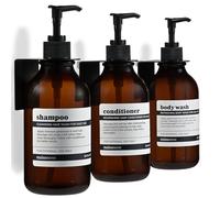 MaisoNovo Dispensador Jabon Baño Pared - 500 ml Ámbar Clásico Dispensador Gel Y Champu Ducha Juego De 3 con Bombas Negro - Montaje Seguro Sin Taladrar