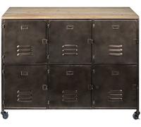 Maisons du Monde Aparador industrial con ruedas y 6 puertas tipo taquilla y madera maciza