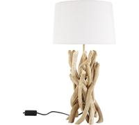 Maisons du Monde Lámpara de mesa de madera de deriva y pantalla de algodón Al. 55 cm