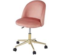 Maisons du Monde Silla de escritorio vintage con ruedas de terciopelo rosa