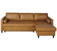 Maisons du Monde Sofá rinconera de 4/5 plazas de cuero color caramelo