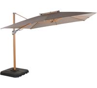Maisons du Monde Sombrilla con brazo lateral profesional 3 x 3m de aluminio efecto madera y tela de poliéster reciclado color topo