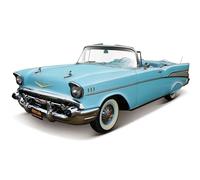 MAISTO Chevrolet Bel Air Convertible '57, Azul Claro, Modelo 1:18, Fiel Coche Coleccionable, Coche de Juguete Convertible con suspensión, Puertas móviles y Campana, a Partir de 3 años (531476BL)