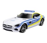 MaistoTech R/C Mercedes AMG GT Policía: Coche teledirigido a Escala 1:24, óptica policial, Control de manija de Pistola, tracción Trasera, a Partir de 5 años, 20 cm, Blanco y Azul (581510)