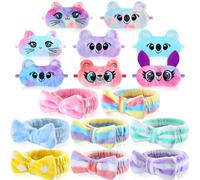 Maiteenly 16 piezas de suministros para fiestas de pijamas para niñas, incluyen 8 máscaras de sueño de animales, 8 diademas de maquillaje con lazo, máscara de ojos para dormir, diadema de spa para