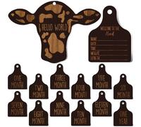 Maitys 14 tarjetas mensuales de vaca para bebé, adorno de madera rústica, letreros de rebaño, accesorios de fotografía para recién nacidos, para registrar el crecimiento de tu bebé, regalo para