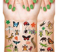 Maitys 288 tatuajes temporales de insectos, 48 estilos de calcomanías de reptiles de insectos, suministros de fiesta de cumpleaños para niños, mariposas, abejas, arañas, escarabajos, artes y