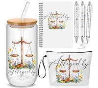 Maitys 6 regalos para abogados, estudiantes, graduación, supuestamente, bolsa de maquillaje, taza de vidrio de 17 onzas con tapa y pajilla, escalas de justicia, cuaderno de diario en espiral con 3