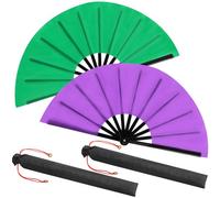 Maitys - Paquete de 2 abanicos grandes plegables de mano, abanico chino de 33 cm para baile en línea, Tai Chi, festival, Kung Fu, artes marciales, regalo, incluye 2 fundas (púrpura y verde)