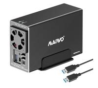 MAIWO Carcasa Raid de Doble bahía con Ventilador de refrigeración para SATA SSD/HDD de 2.5/3.5 Pulgadas, Carcasa de Disco Duro USB 3.0 de 5 Gbps, Capacidad de 48 TB, Raid 0/1/JBOD/PM, Carcasa de