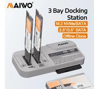 MAIWO-estación de acoplamiento de 3 compartimentos, carcasa M.2 NVMe SATA SSD y carcasa SATA HDD de 2,5 y 3,5 pulgadas, compatible con adaptador de 30TB/8TB para clon sin conexión UK Plug