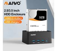 MAIWO-funda de HDD de 3,5 pulgadas, estación de acoplamiento USB a SATA para 2,5/3,5, SATA HDD SSD con 2 puertos USB 3,0, 1 puerto de carga rápida US Plug