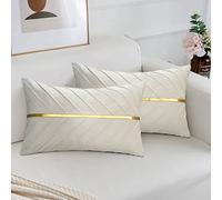 MAIXUN Funda de Cojín Beige Funda de Almohada Decoración Terciopelo para Silla Sofá Suave Asiento Salón Dormitorio Oficina Cama Coche 30 x 50 cm Juego de 2