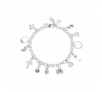 MAIYIDACK Pulsera de plata S925 con trece dijes para mujer, colgante de estrella, llave, corazón, cruz, luna y circonita cúbica, impermeable, deslumbrante para cada ocasión, S, Latón, No es una piedra