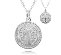 MAJALE_ Collar Medalla de San Benito con baño de plata o oro - Amuletos de Proteccion - Se envía en una cajita - Espiritual - Medalla Religiosa Hombre y Mujer (20 mm)