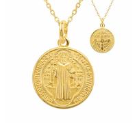 MAJALE_ Collar Medalla de San Benito con baño de plata o oro - Amuletos de Proteccion - Se envía en una cajita - Espiritual - Medalla Religiosa Hombre y Mujer (Oro_ 14mm) (20 mm)