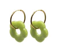 MAJALE - Pendientes Aro Dorado con Flor de Resina en Verde Oliva - Cierre Clic (Congo) - Joyería Ligera y Versátil para Looks de Moda (verde)