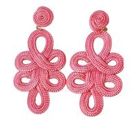 MAJALE Pendientes grandes rosa punch para ceremonia - boda rústica, graduación, dama de honor o fiesta - estilo bohemio elegante - diseño artesanal (Rosa Punch)