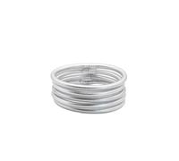MAJALE - Pulseras Estilo Pan de Oro Mujer - Brazalete Plateado Brillante - Pulsera Budista Tibetana - Amuletos de Suerte, Protección - Regalos Originales para Mujer - (Pack 5 - Talla S - PLATA)