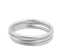 MAJALE - Pulseras Estilo Pan de Oro Mujer - Brazalete Plateado Brillante - Pulsera Budista Tibetana - Amuletos de Suerte, Protección - Regalos Originales para Mujer - (Pack 3 - Talla L - PLATA)