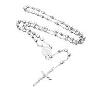 MAJALE Rosario con Medalla de San Benito | Protección y Fe | Acero Inoxidable Dorado o Plateado | Rosario Católico para Rezar y Sentir Paz Interior (Plata)