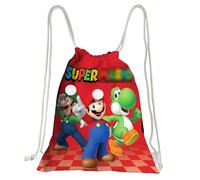 MAJEQZGY Mario Bolsa de Gimnasia con Cordón Gran Mochila Deportiva Bolsa de Cuerda con Cordón para Mujer y Hombre, Viaje Playa Mochila Escolar para Niños Niños Niñas, Juego Rojo, L