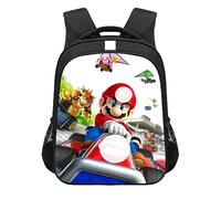 MAJEQZGY Mario Mochila escolar impresa en 3D para niños de 14 pulgadas de alta capacidad mochilas de viaje bolsas de libros mochila escolar mochila (competencia de coches de carreras), Negro