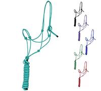 Majestic Ally Cabestro de Entrenamiento de poliéster rígido con 4 Nudos de Cuerda de 1/4 Pulgadas con Cuerda de Plomo a Juego de 10 pies para Caballos, Completo (Turquesa, Completo)