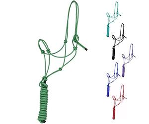Majestic Ally Cabestro de Entrenamiento de poliéster rígido de 1/4 Pulgadas con 4 Nudos con Cuerda de Plomo a Juego de 10 pies para Caballos, Completo (Verde Cazador, Completo)