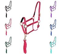 Majestic Ally Halter con Cuerda de Plomo a Juego para Caballos, Barbilla Ajustable y Corona, Cierre de Garganta Enrollado con Broche reemplazable, Acolchado para la Nariz - Completo (Rosa Caliente)