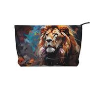 Majestic and Majestic - Bolsa de cosméticos de pana con estampado de león, bolsa de almacenamiento impermeable de gran capacidad para artículos de tocador de viaje, Black, Talla única