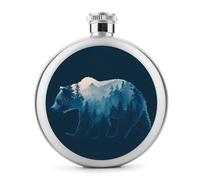 Majestic Bear Pine Trees Mountain - Petaca minimalista de acero inoxidable para licor, botella de vino portátil de bolsillo redondo para bebida, 5 onzas