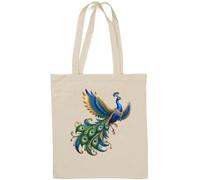 Majestic - Bolsa de algodón natural, diseño de pavo real con plumas ornamentadas, color blanco