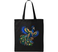 Majestic - Bolsa de algodón natural, diseño de pavo real con plumas ornamentadas, color negro