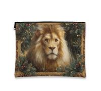 Majestic - Bolsa de maquillaje de león, bolsa de cosméticos vintage de animales del bosque para viajes, organizador portátil de lona con cremallera, idea de regalo de vacaciones, Multicolor, 7x9 Inch