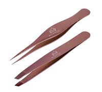 Majestic Bombay Juego de Punta Inclinada de Acero Inoxidable + Pinzas quirúrgicas para Cabello encarnado, Pinzas Puntiagudas de Punta Afilada para astillas, garrapatas y eliminación (Oro Rosa)