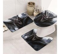 Majestic Dragon - Juego de 3 alfombras de baño con estampado 3D, alfombrilla de baño + alfombrilla de contorno + funda para asiento de inodoro, lavable a máquina, antideslizante, de microfibra suave
