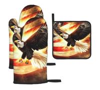 Majestic Eagles Soar Above The Banner Guantes de horno y soportes para ollas, guantes de cocina de cocina, juego de 3 guantes de horno para cocinar a la parrilla