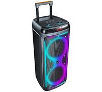 Majestic Flame T88 - Altavoz de Fiesta Bluetooth con Ruedas, Luces LED, entradas USB/Micro SD/AUX/Mic, Mando a Distancia y micrófono, TWS, batería Recargable, asa y Ruedas de Transporte