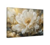 Majestic Floral White Peony Canvas Print - Living Room, Above Sofa, Ivory & Gold 18×12 inch (45×30 cm) - Horizontal / 1.25 inch (3 cm)