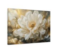 Majestic Floral White Peony Canvas Print - Living Room, Above Sofa, Ivory & Gold 24×16 inch (60×40 cm) - Horizontal / 1.25 inch (3 cm)