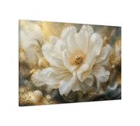 Majestic Floral White Peony Canvas Print - Living Room, Above Sofa, Ivory & Gold 36×24 inch (90×60 cm) - Horizontal / 1.25 inch (3 cm)