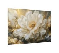 Majestic Floral White Peony Canvas Print - Living Room, Above Sofa, Ivory & Gold 48×32 inch (120×80 cm) - Horizontal / 1.25 inch (3 cm)