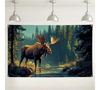 Majestic - Fondo de pared de bosque de alces, fondo de fotografía de paisaje natural, decoración rústica al aire libre para fiestas, suministros de eventos temáticos de vida silvestre, 71 x 43
