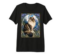 Majestic Gato de Pelo Largo Art Nouveau Mountain Camiseta Premium